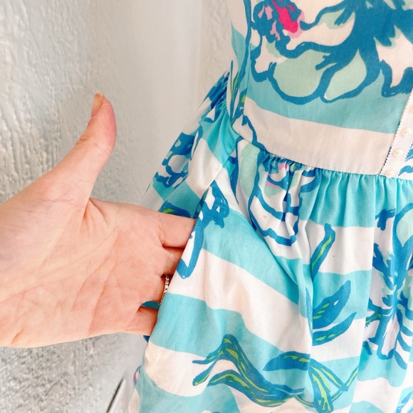 🌺 Lilly Pulitzer “Pearl Shift Dress” – Size 2, Blue Floral Stripe Print 🌺 - Picture 4 of 8